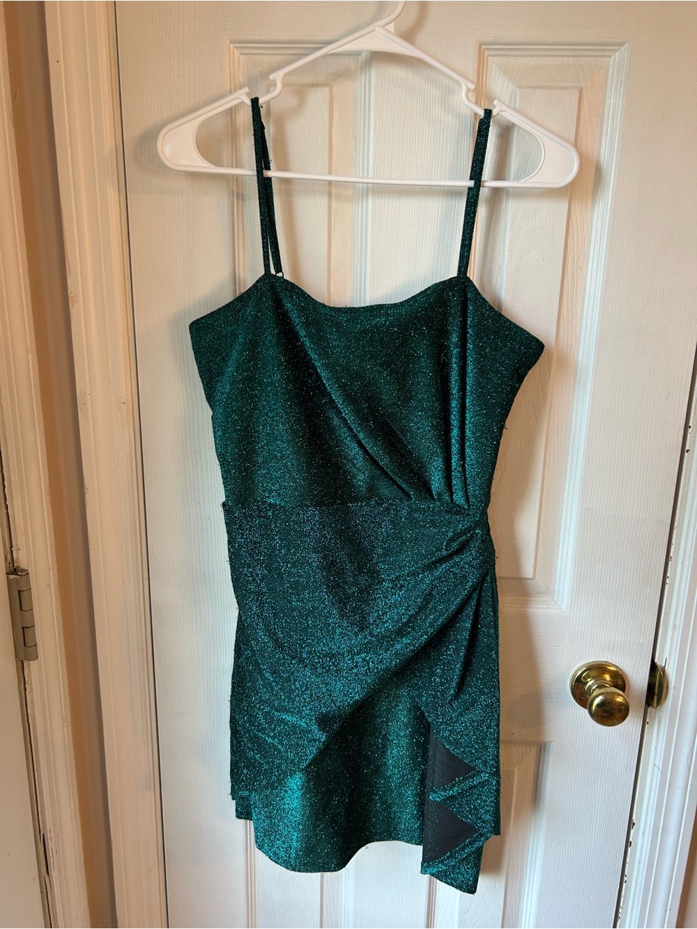 Trixxi Shimmery Teal Green Spaghetti Strap Mini Dress